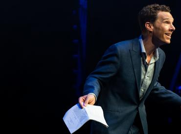 LAMDA President Benedict Cumberbatch on stage performing as part of 2019 fundraising gala