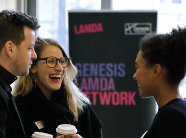 LAMDA students and mentors mingling at a Genesis LAMDA Network event