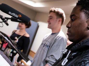 LAMDA students in a recording booth