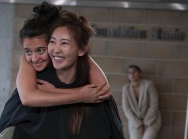 Two students in a LAMDA rehearsal room